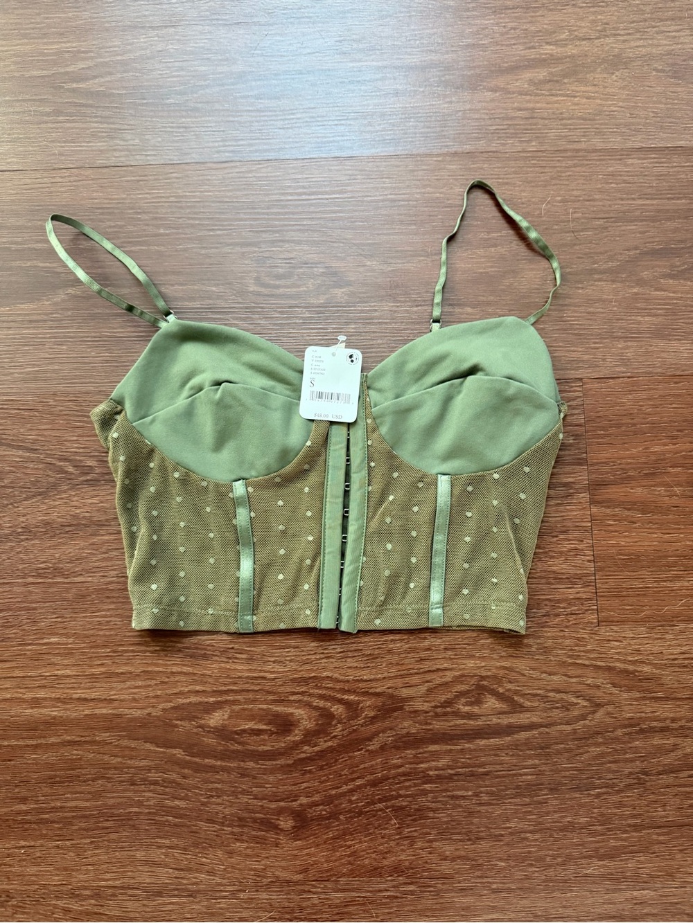 Free People NWT Night Rhythm Cami Olive Green Mesh Bustier Crop Top